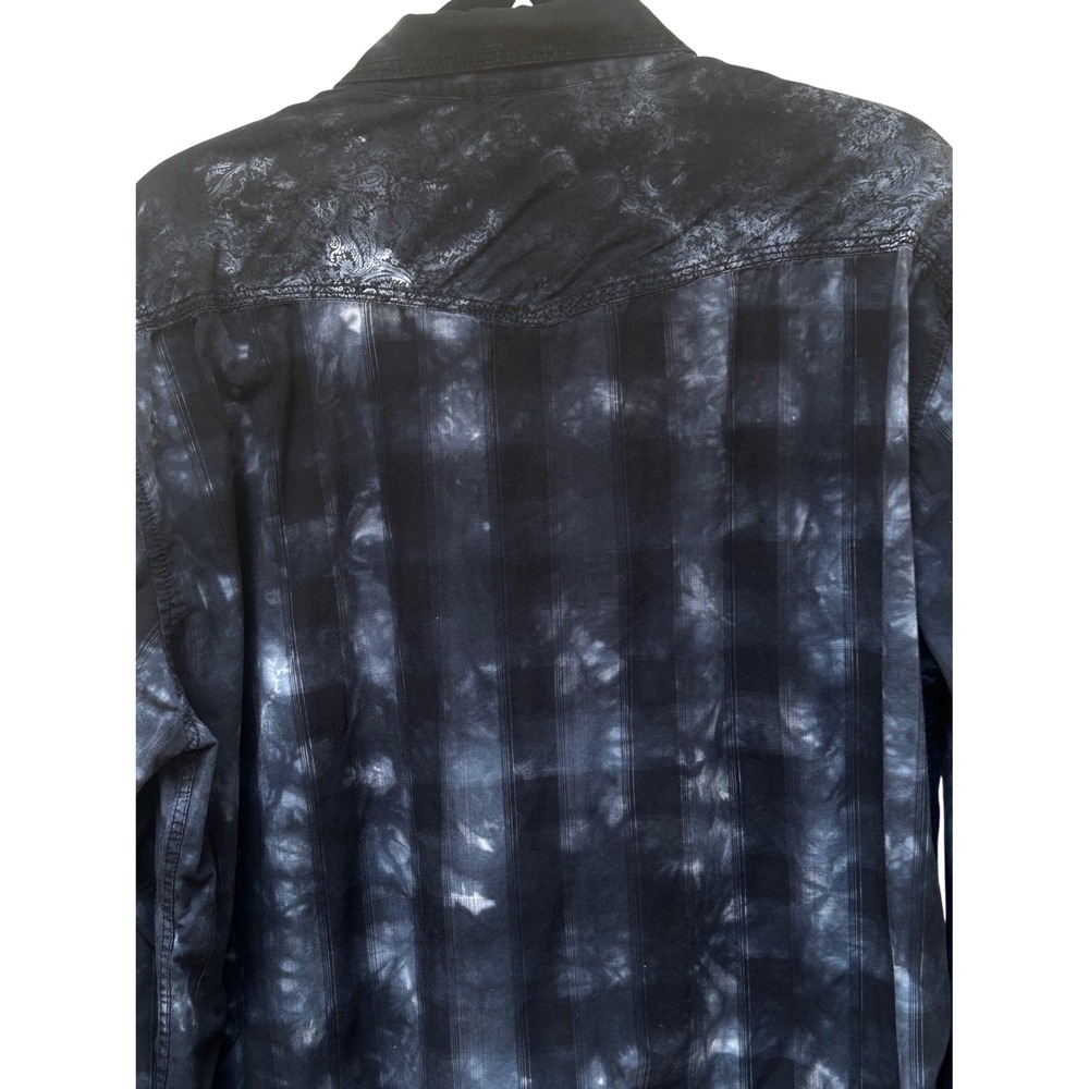 Age of Wisdom Mens XL Western Snap Shirt‎ Tie Dye Plaid Black Grey Paisley Yoke - Picture 5 of 9